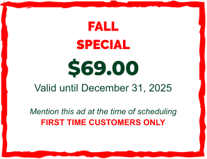FALL SPECIAL  $69.00  Valid until December 31, 2025  Mention this ad at the time of scheduling FIRST TIME CUSTOMERS ONLY